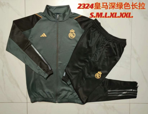 Adult 2023-2024 Real Madrid Dark Green Soccer Jacket and Long pants