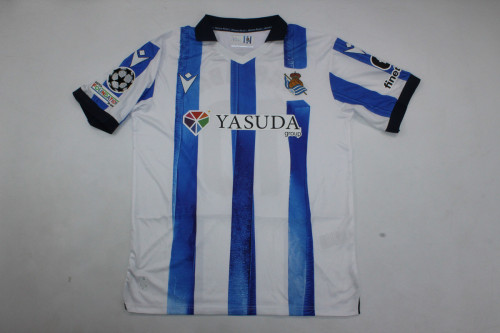 with Sponor Logo+UCL Patch Fan Version 2023-2024 Real Sociedad Home Soccer Jersey Football Shirt