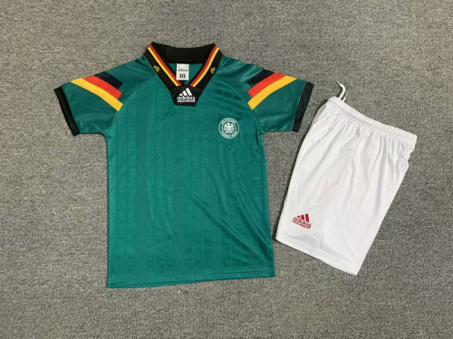 Retro Youth Uniform 1992 Germany Away Green Soccer Jersey Shorts Vintage Child Football Kit
