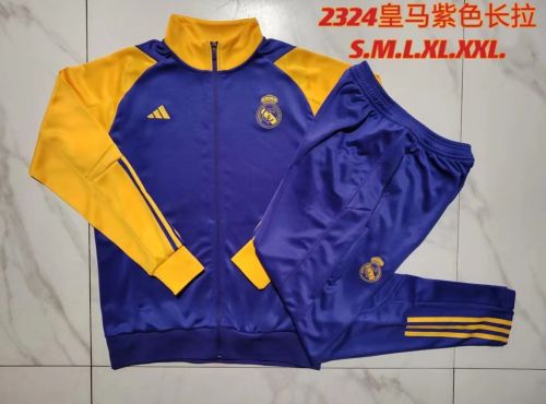 2023-2024 Real Madrid Purple/Yellow Soccer Training Jacket and Pants