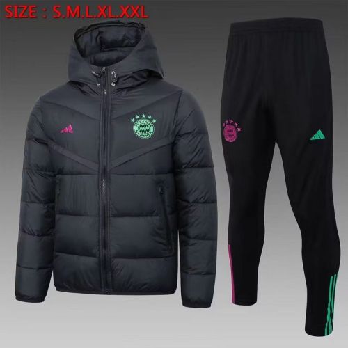 2023-2024 Bayern Munchen Black Cotton Jacket Soccer Coat and Pants