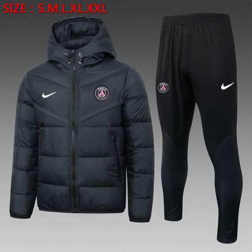 2023-2024 PSG Black Cotton Jacket Soccer Coat and Pants