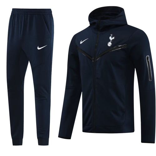 2023-2024 Tottenham Hotspur Dark Blue Soccer Tracksuit Jacket with Hat and Pants