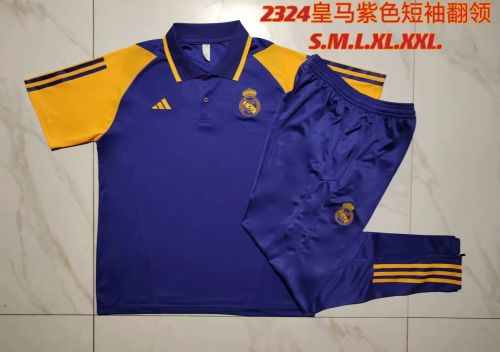 Adult 2023-2024 Real Madrid Purple/Yellow Soccer Polo and Long pants