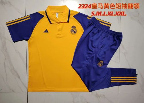 Adult 2023-2024 Real Madrid Yellow/Purple Soccer Polo and Long pants