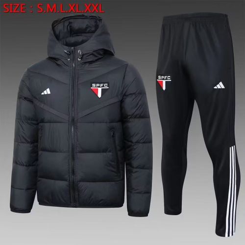 2023-2024 Sao Paulo Black Cotton Jacket Soccer Coat and Pants