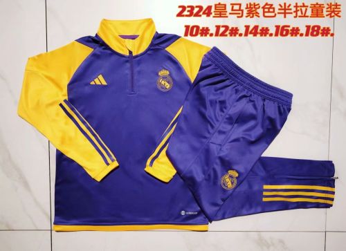 Youth 2023-2024 Real Madrid Yellow/Purple Soccer Training Sweater and Pants