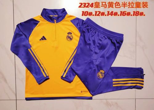 Youth 2023-2024 Real Madrid Purple/Yellow Soccer Training Sweater and Pants