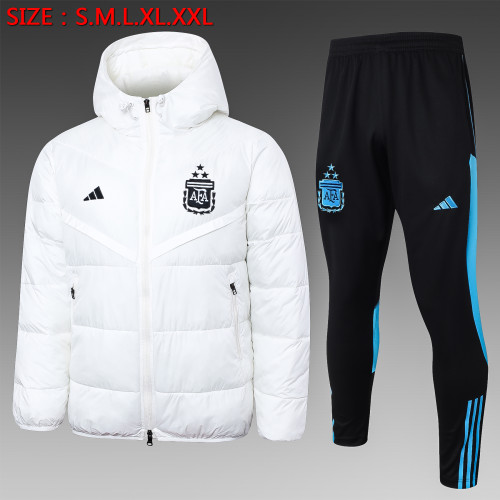 2023-2024 Argentina White Cotton Jacket Soccer Coat and Pants