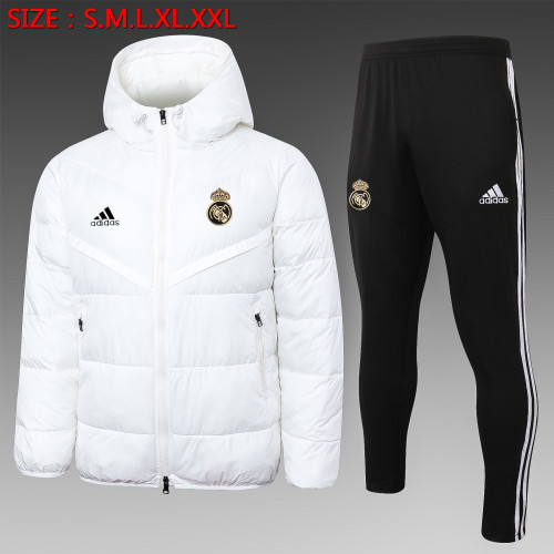 2023-2024 Real Madrid White Cotton Jacket Soccer Coat and Pants