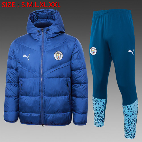 2023-2024 Manchester City Dark Blue Cotton Jacket Soccer Coat and Pants