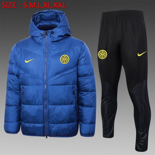 2023-2024 Inter Milan Dark Blue Cotton Jacket Soccer Coat and Pants