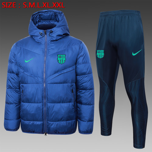 2023-2024 Barcelona Blue Cotton Jacket Soccer Coat and Pants