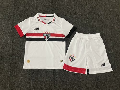 Youth Uniform Kids Kit 2024-2025 Sao Paulo Home Soccer Jersey Shorts