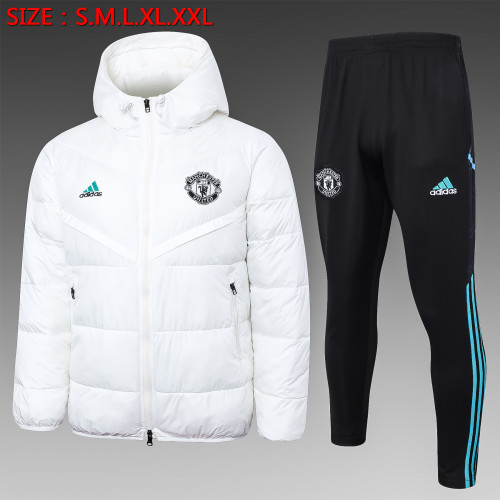 2023-2024 Manchester United White Cotton Jacket Soccer Coat and Pants