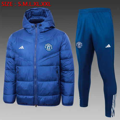 2023-2024 Manchester United Dark Blue Cotton Jacket Soccer Coat and Pants