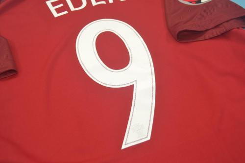 with Front Lettering+Euro Patch Retro Jersey 2016 Portugal EDER 9 Home Vintage Soccer Jersey