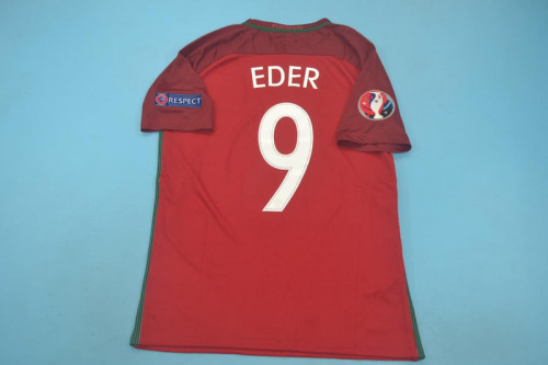 with Front Lettering+Euro Patch Retro Jersey 2016 Portugal EDER 9 Home Vintage Soccer Jersey