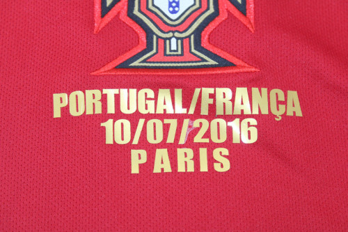 with Front Lettering+Euro Patch Long Sleeve Retro Jersey 2016 Portugal Home Vintage Soccer Jersey