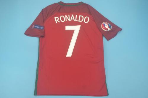 with Front Lettering+UEFA European Champions+Euro Patch Retro Jersey 2016 Portugal RONALDO 7 Home Vintage Soccer Jersey