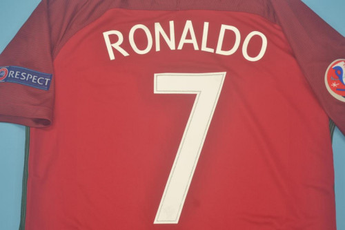 with Front Lettering+UEFA European Champions+Euro Patch Retro Jersey 2016 Portugal RONALDO 7 Home Vintage Soccer Jersey