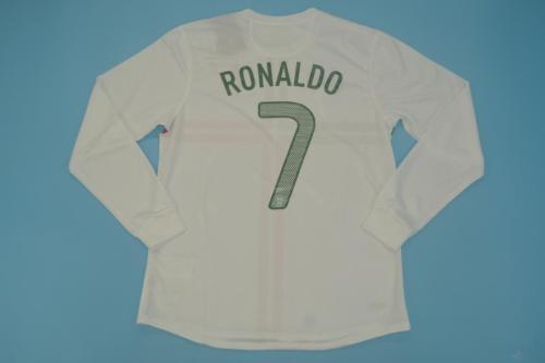 Retro Jersey 2012 Long Sleeve Portugal RONALDO 7 Away White Soccer Jersey Vintage Football Shirt