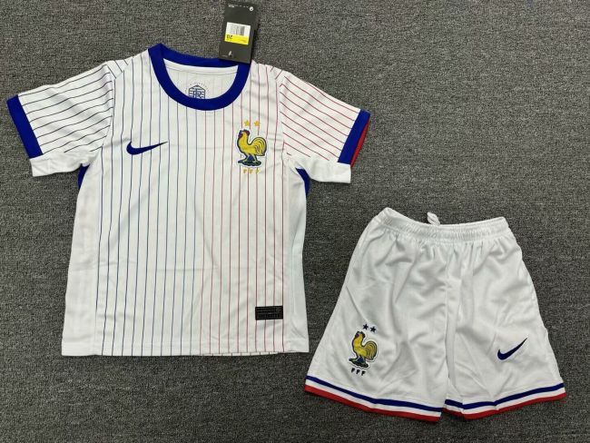 Youth Uniform Kids Kit 2024 France Away White Soccer Jersey Shorts Child Football Set