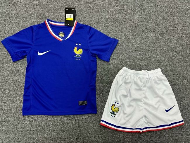 Youth Uniform Kids Kit 2024 France Home Soccer Jersey Shorts Child Football Set
