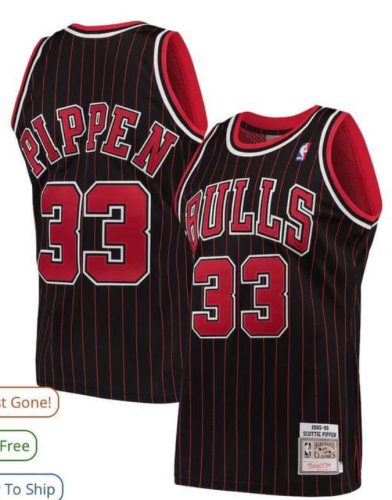 Mitchell&ness Chicago Bulls Black Basketball Shirt 33 PIPPEN Classic NBA Jersey