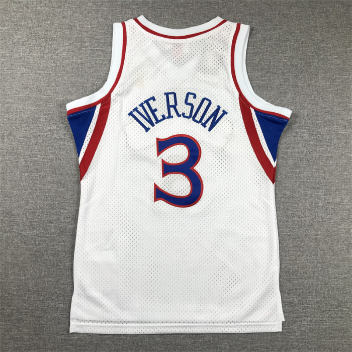 Youth/Kids Mitchell&ness 1996-97 Philadelphia 76ers Basketball Shirt 3 ALLEN IVERSON White NBA Jersey