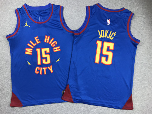 Youth Kids 2023 Statement Edition Denver Nuggets 15 JOKIC Dark Blue NBA Jersey Child Basketball Shirt