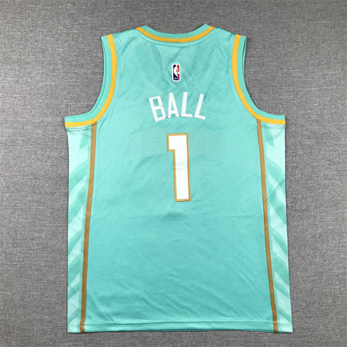 Youth Kids 2024 City Edition Charlotte Hornets 1 BALL Green Basketball Shirt Child NBA Jersey