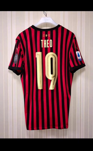 with Serie A+Trophy 7 Patch Fan Version 1660-1899 AC Milan 120th Edition THEO 19 Home Soccer Jersey AC Futbol Shirt