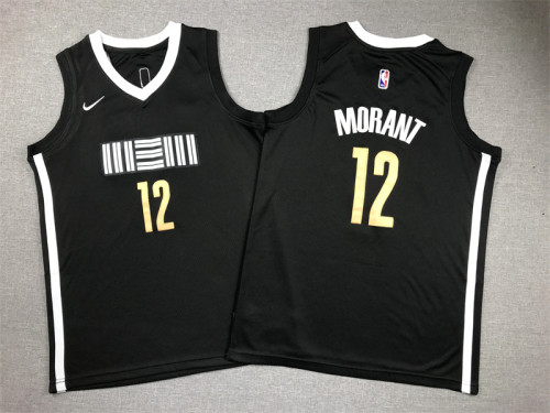 Youth 2022 City Edition Memphis Grizzlies 12 MORANT Black NBA Jersey Basketball Shirt