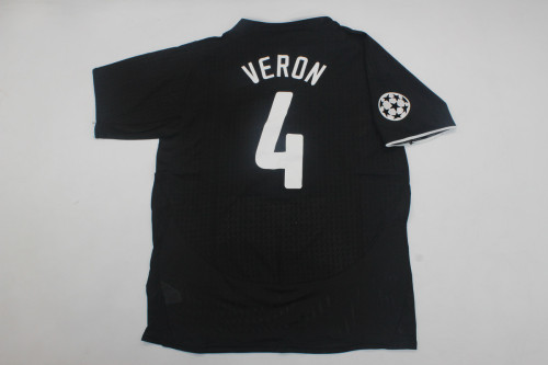 with UCL Patch Retro Jersey 2003-2004 Manchester United VERON 4 Away Black Soccer Jersey Man U Vintage Football Shirt