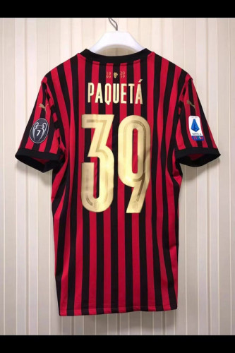 with Serie A+Trophy 7 Patch Fan Version 1660-1899 AC Milan 120th Edition PAQUETA 39 Home Soccer Jersey AC Futbol Shirt
