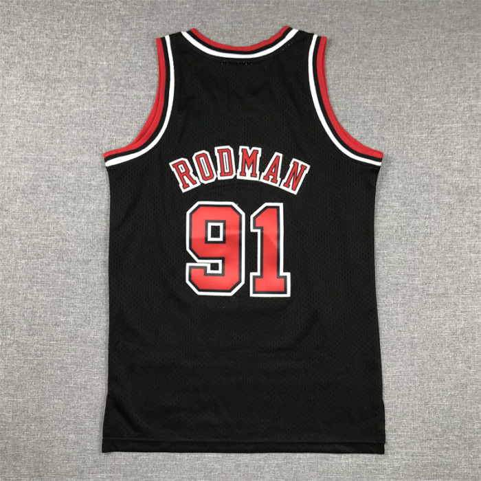 Youth Mitchell&ness 1997-98 Chicago Bulls 91 RODMAN Black NBA Shirt Child Basketball Jersey