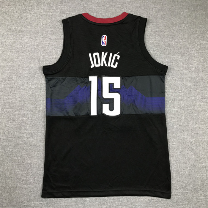 Youth Kids 2024 City Edition Denver Nuggets 15 JOKIC Black NBA Jersey Child Basketball Shirt