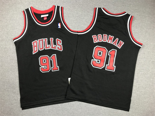 Youth Mitchell&ness 1997-98 Chicago Bulls 91 RODMAN Black NBA Shirt Child Basketball Jersey