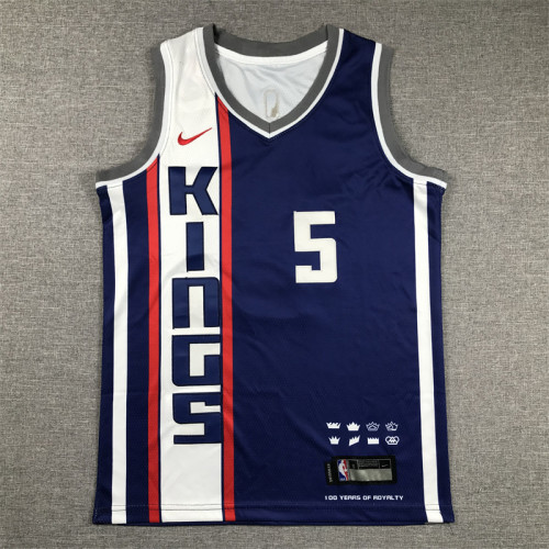 Youth Kids 2024 City Edition Sacramento Kings 5 FOX Blue NBA Jersey Child Basketball Shirt