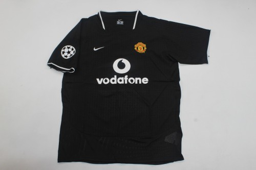 with UCL Patch Retro Jersey 2003-2004 Manchester United Away Black Soccer Jersey Man U Vintage Football Shirt