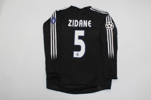 with UCL Patch Long Sleeve Retro Camisetas de Futbol 2004-2005 Real Madrid ZIDANE 5 Vintage Away Black Soccer Jersey