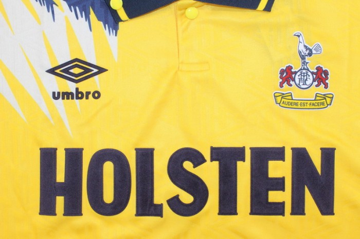 Retro Jersey 1992-1995 Tottenham Hotspur Away Yellow Soccer Jersey Spurs Vintage Football Shirt