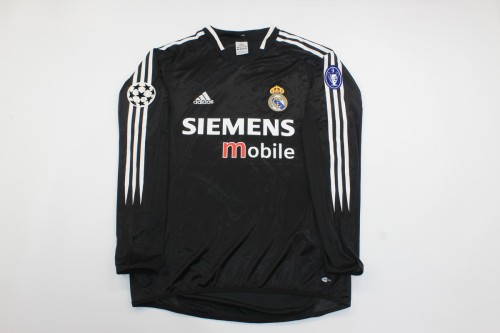 with UCL Patch Long Sleeve Retro Camisetas de Futbol 2004-2005 Real Madrid Vintage Away Black Soccer Jersey