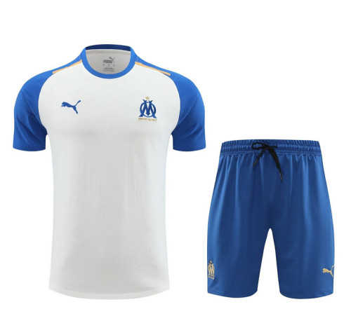 Adult Uniform 2023-2024 Marseille White Soccer Training Jersey and Shorts Football Kits