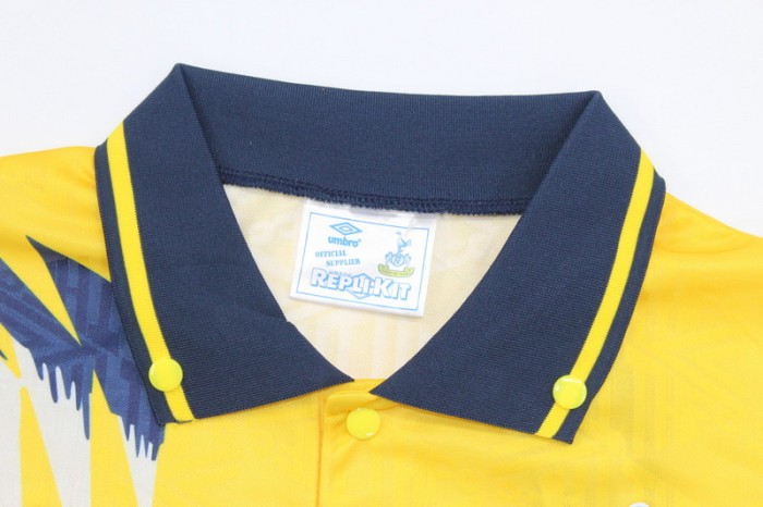 Retro Jersey 1992-1995 Tottenham Hotspur Away Yellow Soccer Jersey Spurs Vintage Football Shirt