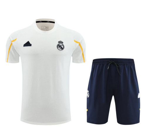 Adult Uniform 2023-2024 Real Madrid White Cotton Soccer Training Jersey and Shorts Football Kits