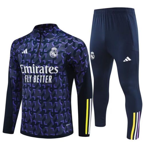 2023-2024 Real Madrid Purple/Dark Blue Soccer Training Sweater and Pants