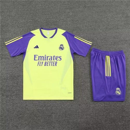 Adult Uniform 2023-2024 Real Madrid Yellow/Purple Soccer Training Jersey and Shorts Football Kits