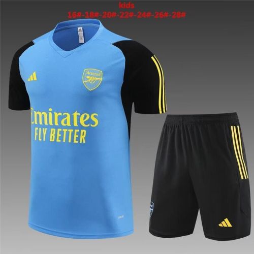 Youth Kids 2023-2024 Arsenal Blue Soccer Training Jersey Shorts Child Football Set